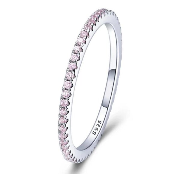 Jewelry - 925 Sterling Silver Pink Wedding Band Ring
